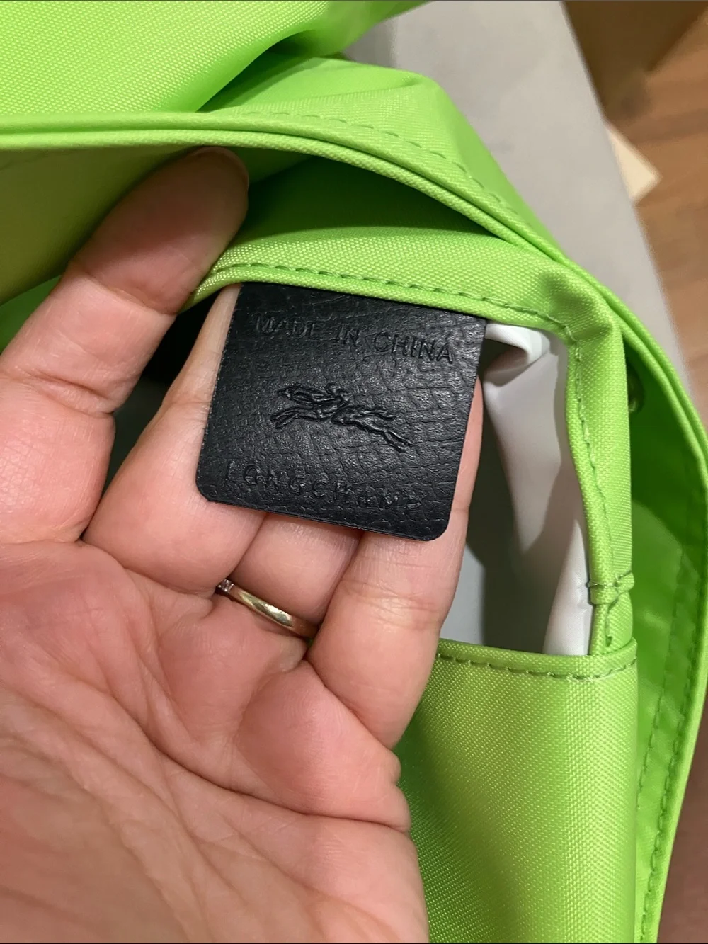 NEW Longchamp Green canvas Shoulder Tote with Silver Snap - Picture 9 of 15